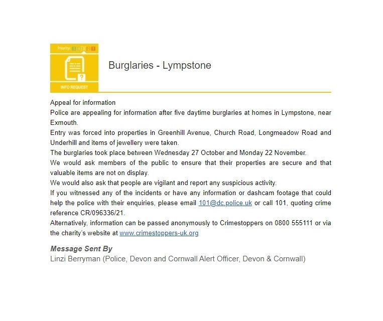 Burglaries – Appeal for Information