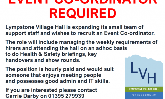 Event Co-ordinator required for Lympstone Village Hall