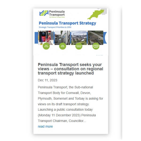 Peninsula Transport Strategy consultation, January 2024